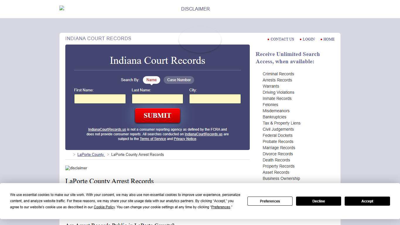 LaPorte County Arrest Records IndianaCourtRecords.us